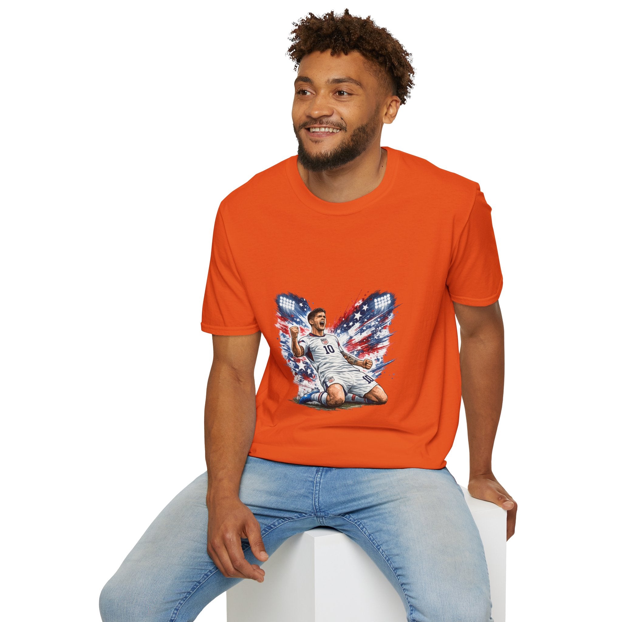 USA Soccer Player Flag T-Shirt — Patriotic Football Fan Tee