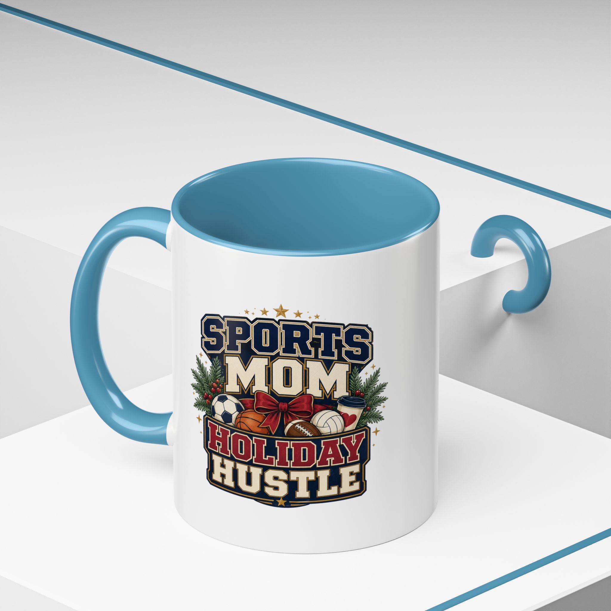 Modern Day Christmas Sports Mom Holiday Hustle Accent Coffee Mug – Christmas Sports Mom Gift