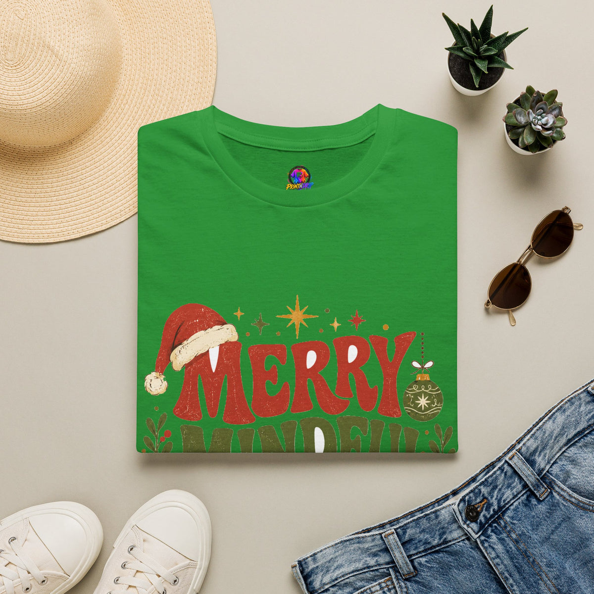 Merry Mindful Mood T-Shirt — Cozy Holiday Christmas Graphic Tee