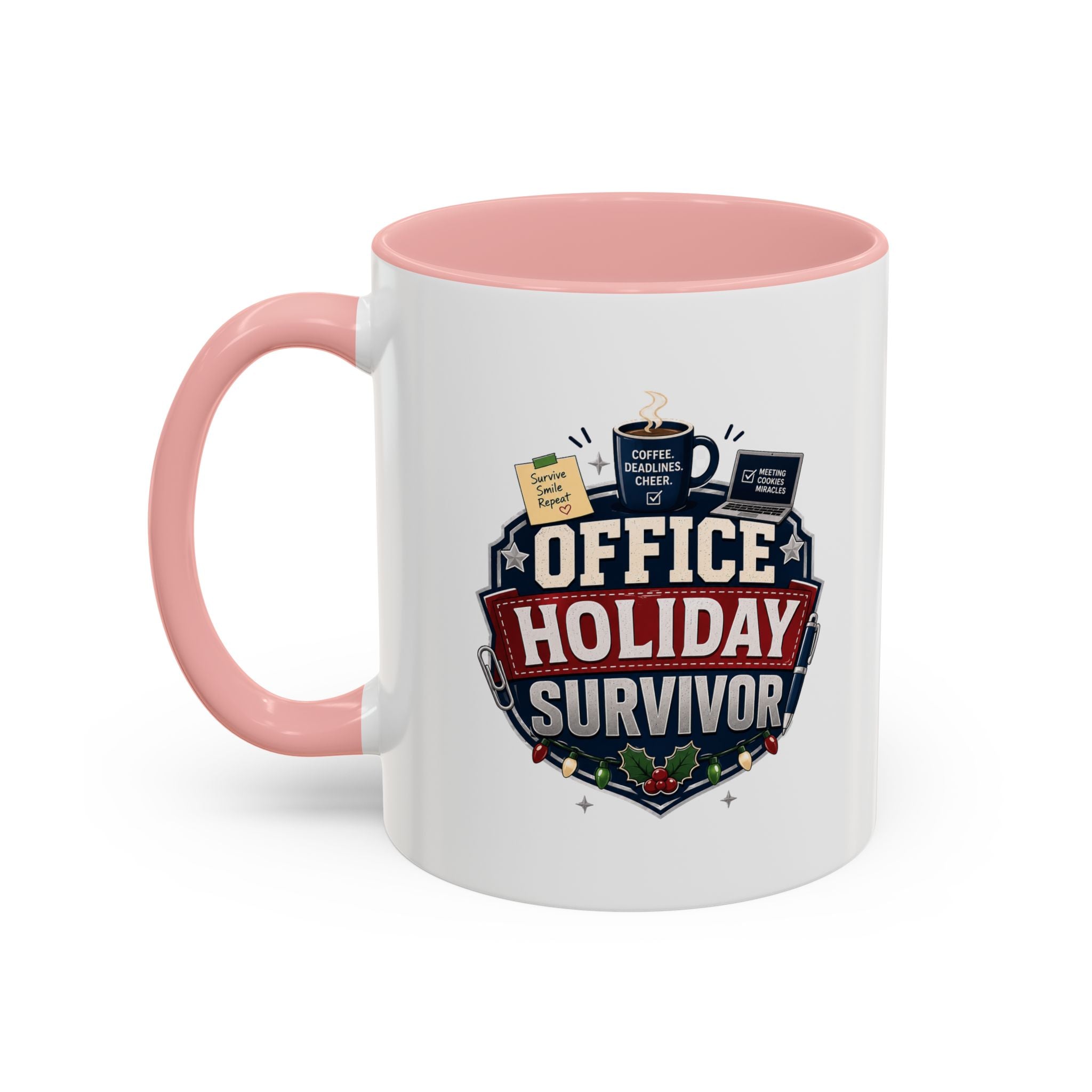 Modern Day Christmas Office Holiday Survivor Accent Coffee Mug – Funny Christmas Office Gift