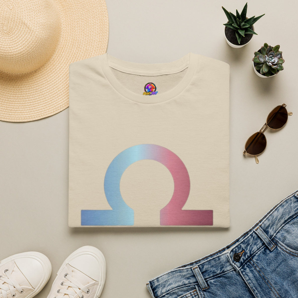 Omega Symbol T-Shirt — Pastel Gradient Drip Design