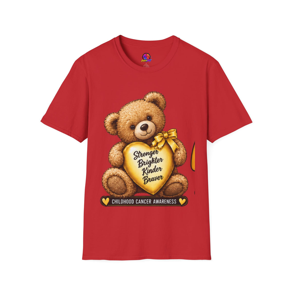 Childhood Cancer Awareness Teddy T-Shirt — "Stronger Brighter Kinder Braver"