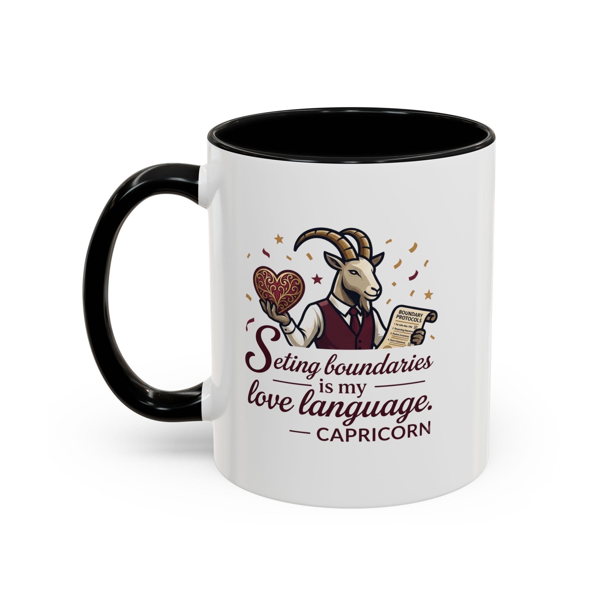Capricorn Zodiac Coffee Mug — "Setting Boundaries Is My Love Language" Accent Mug
