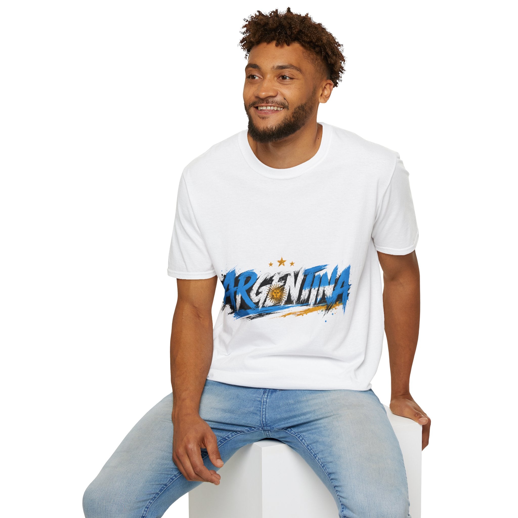 Argentina Graffiti T-Shirt — Soccer Fan Tee with Three Stars & Sun Emblem