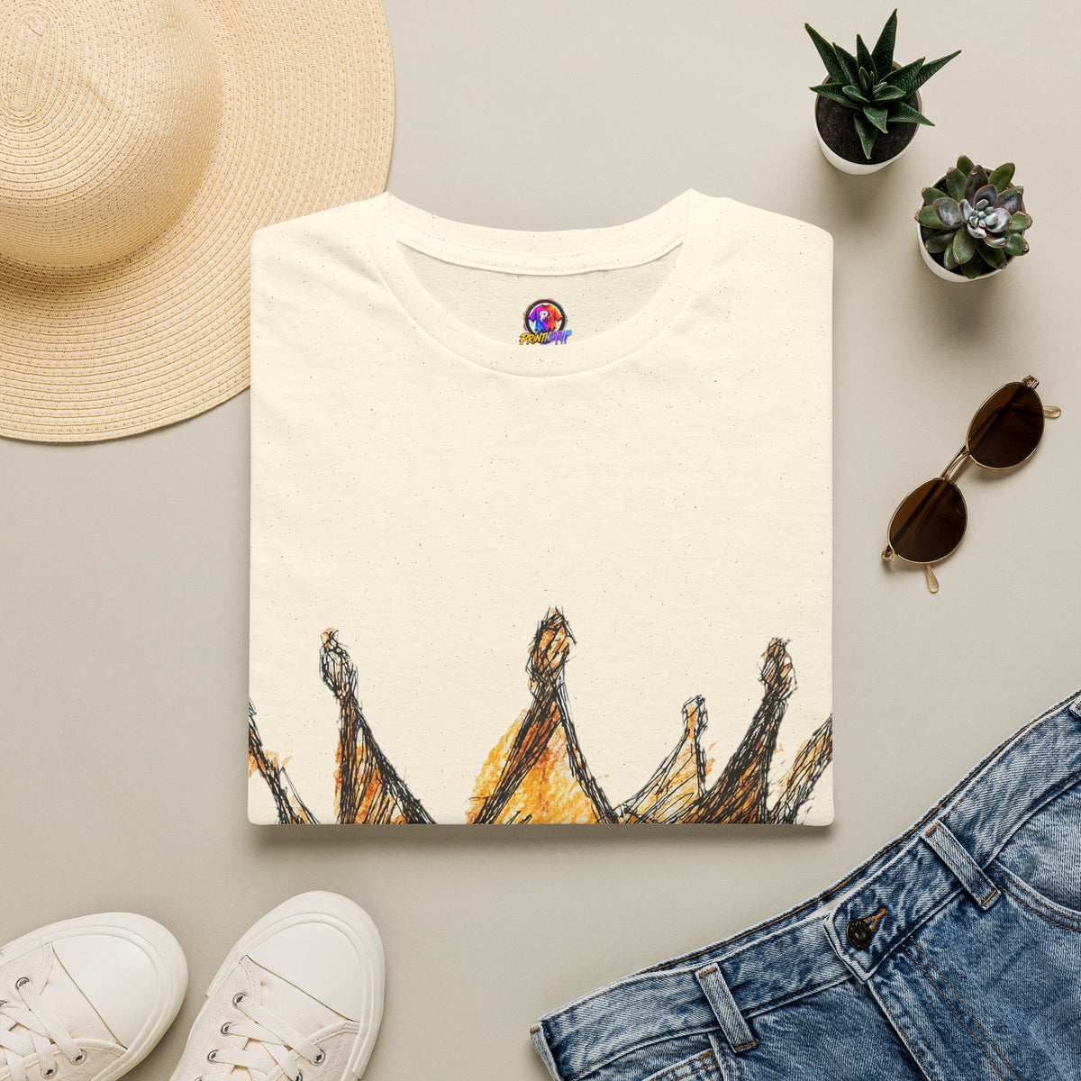 Crowned Sketch T‑Shirt — Hand‑Drawn Gold Crown Graphic Tee
