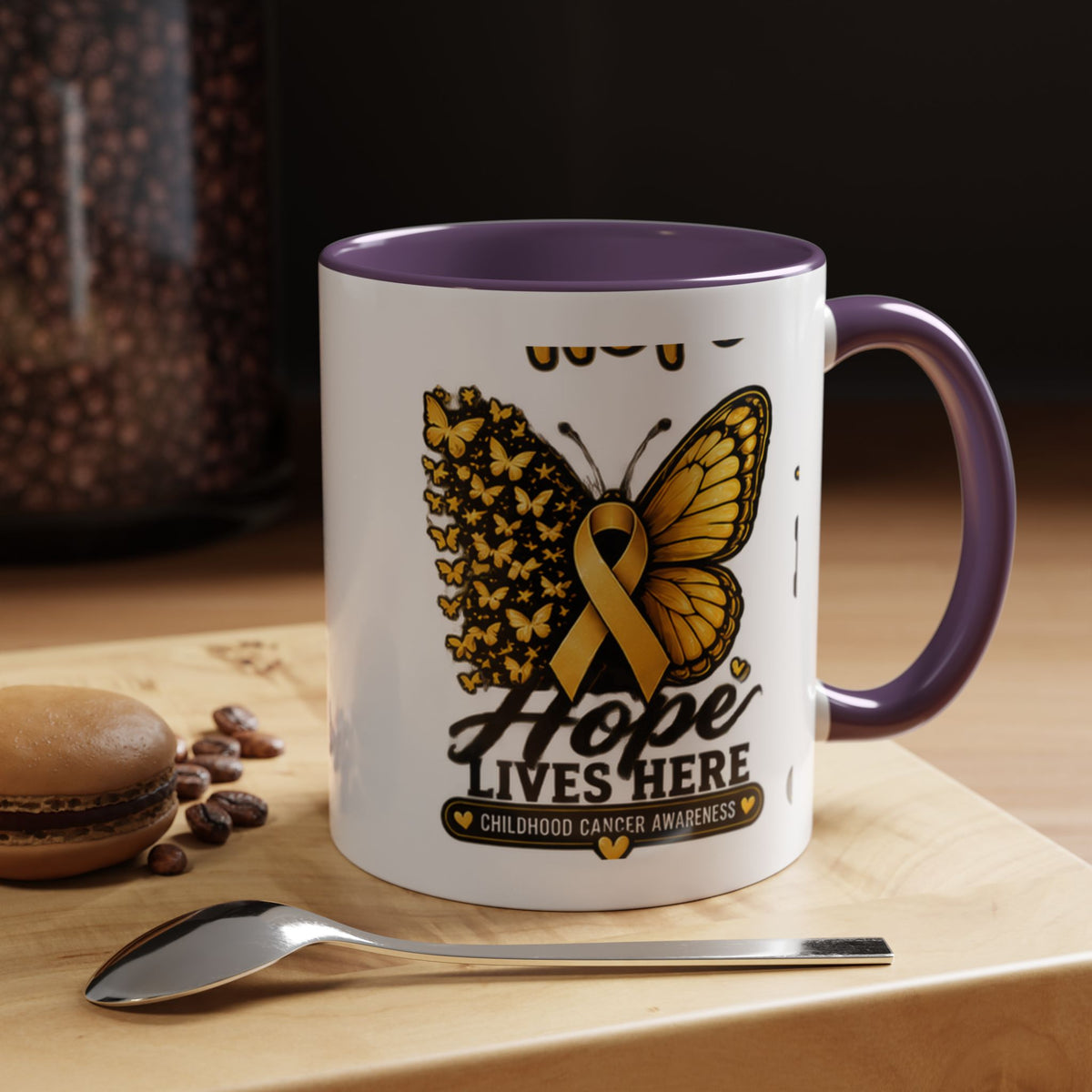 Children’s Cancer Awareness Accent Coffee Mug — "Hope Lives Here" (11/15oz)
