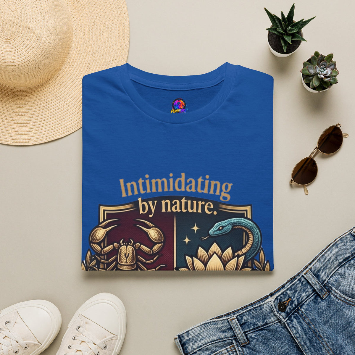 Intimidating by Nature T-Shirt — Scorpion & Snake Badge Design