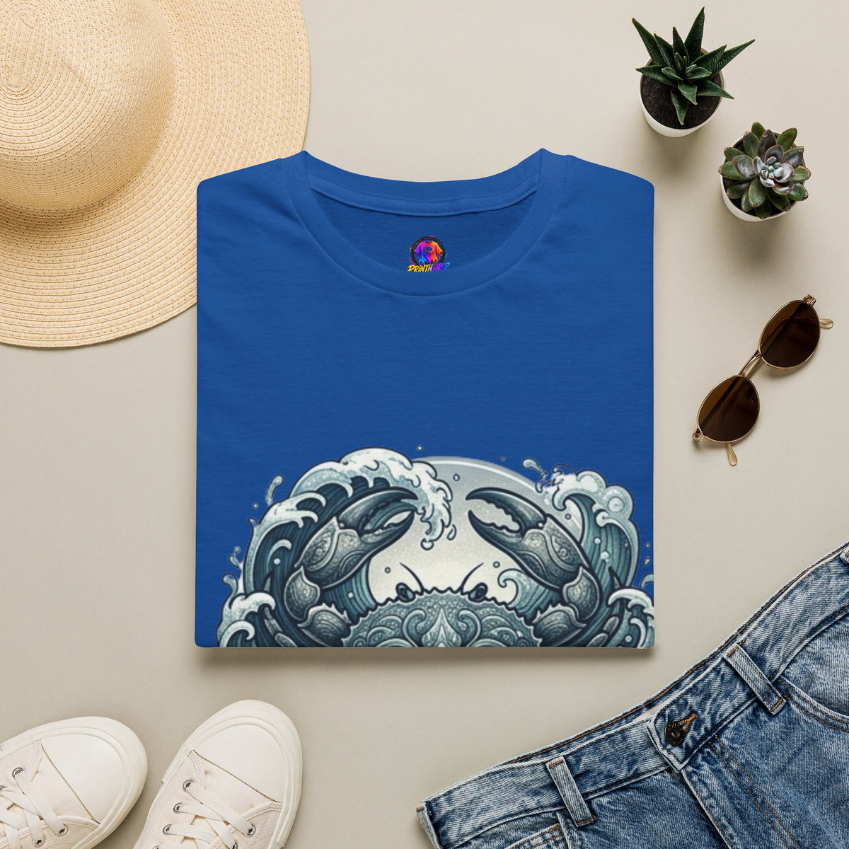 Cancer Zodiac Crab & Waves T-Shirt — Nautical Ocean Art Tee