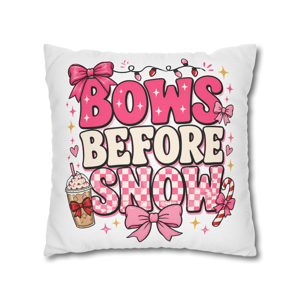 Bows Before Snow Holiday Pillowcase Modern Day Christmas – Pink Christmas Decorative Throw Pillow Cover