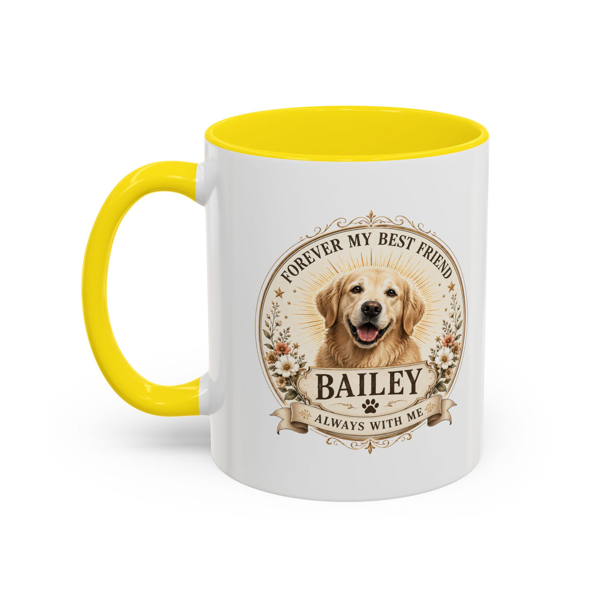 Milo Bailey Dog Dad Mom Golden Retriever Memorial Coffee Mug – "Forever My Best Friend" Personalized Name Accent Mug