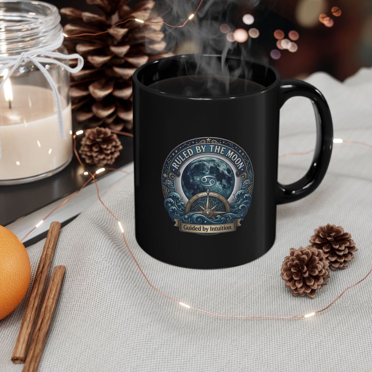 Cancer Zodiac Ruled by the Moon Cancer Zodiac Coffee Mug — Guided by Intuition Black Mug