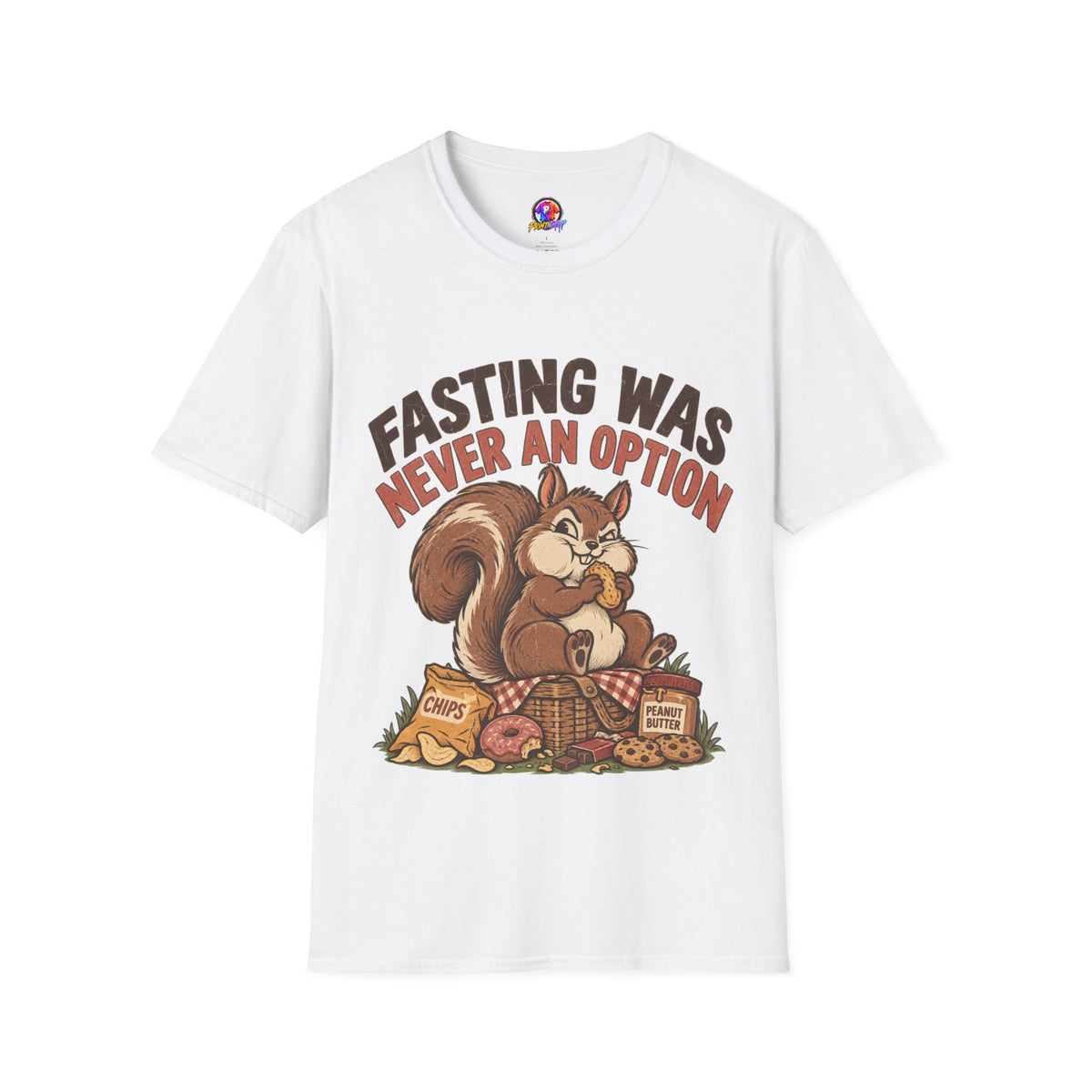 Fasting Was Never an Option T-Shirt — Funny Squirrel Eating Snacks Tee