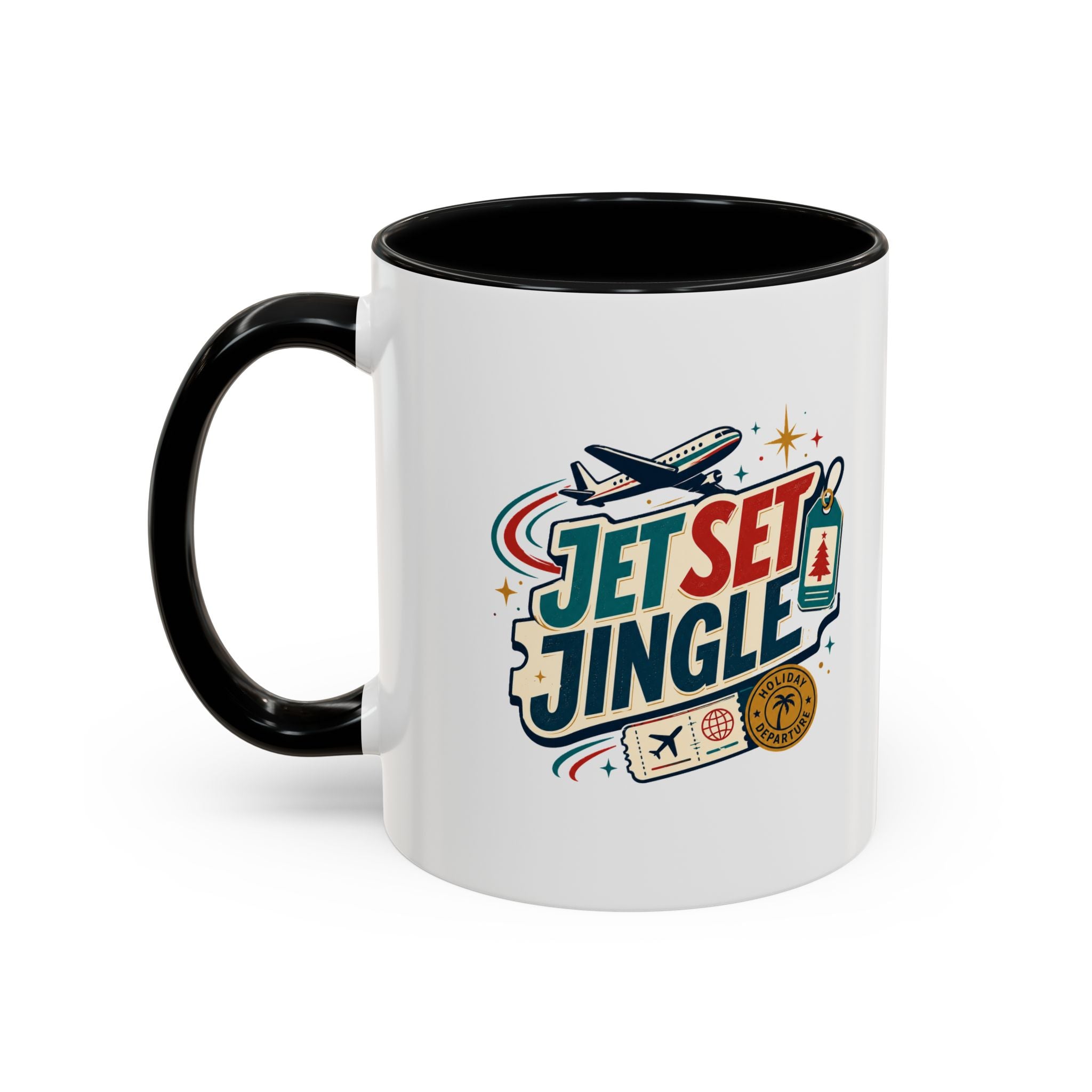 Modern Day Christmas Jet Set Jingle Coffee Mug — Holiday Travel Themed Accent Mug