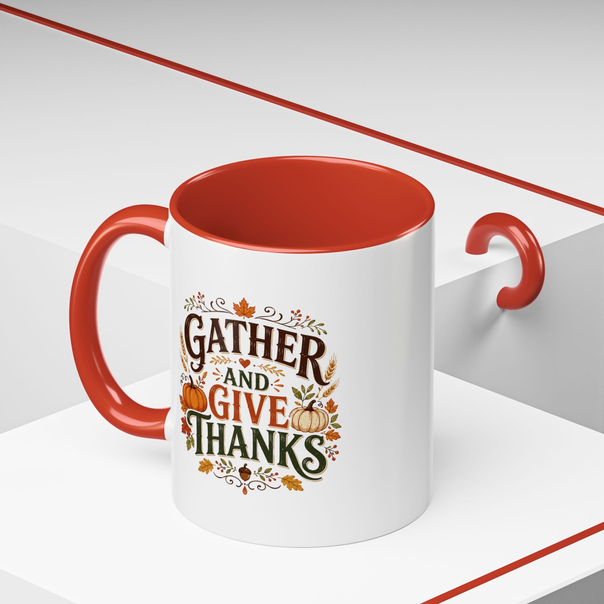Thanksgiving Mug Gather and Give Thanks Coffee Mug — Thanksgiving Accent Mug