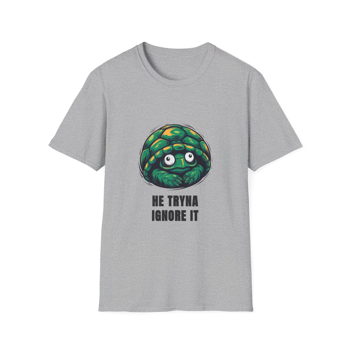 Turtle Peeking T‑Shirt — "He Tryna Ignore It" Cute Cartoon Tee - Trending Now - August 2026