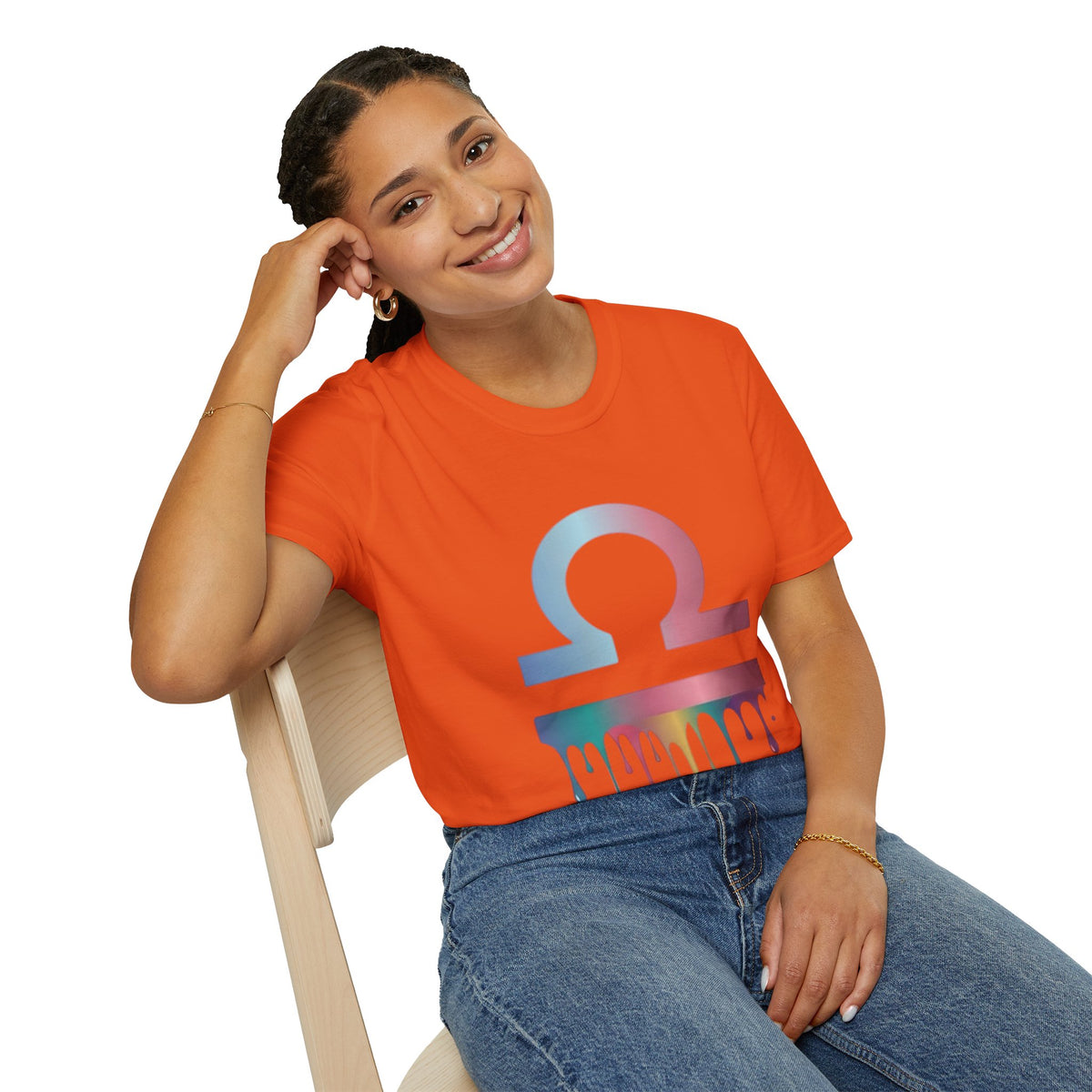 Libra Zodiac Omega Symbol T‑Shirt — Pastel Gradient Drip Graphic Shirt