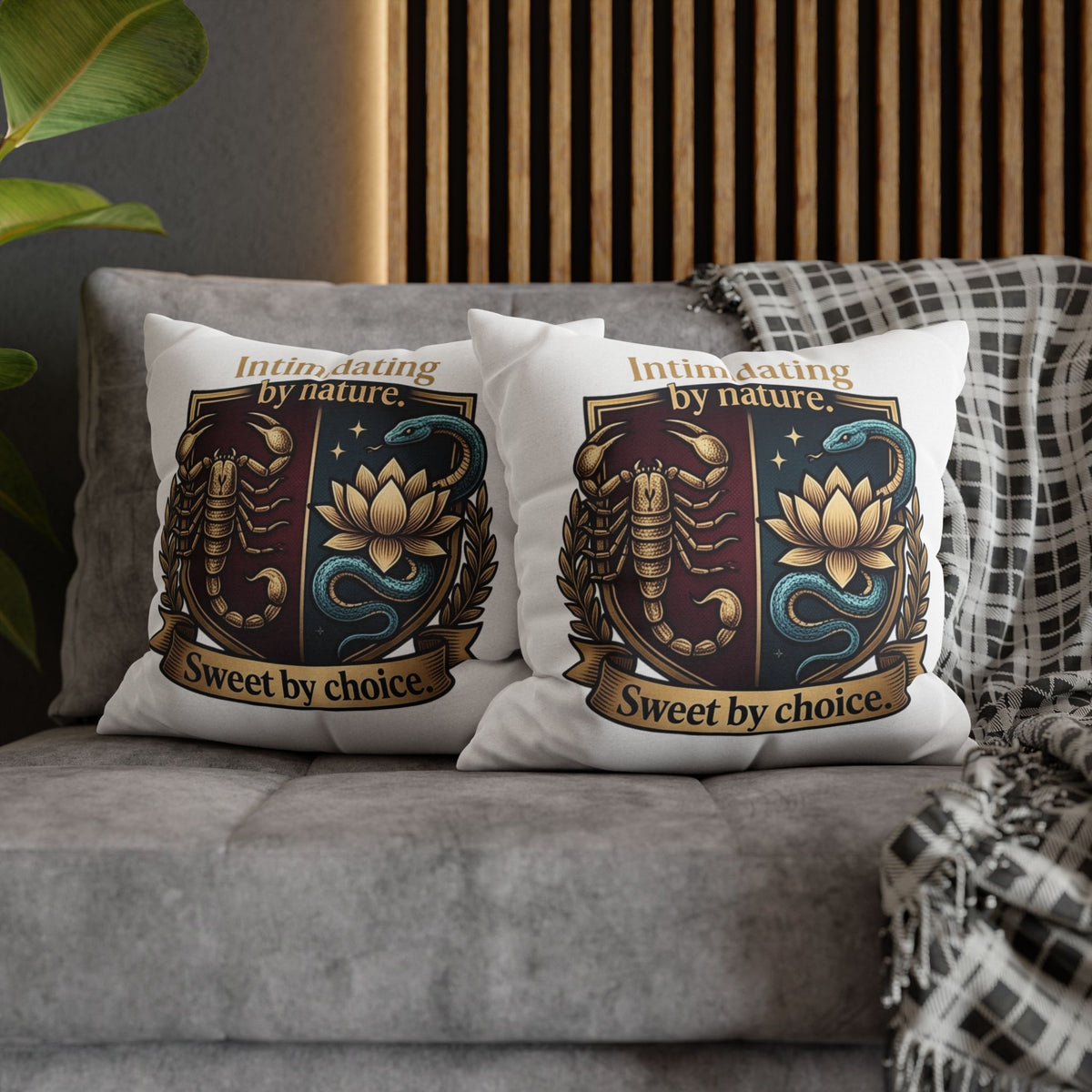 Scorpio Square Pillowcase: "Intimidating by Nature, Sweet by Choice" Scorpio Scorpion & Snake Floral Crest