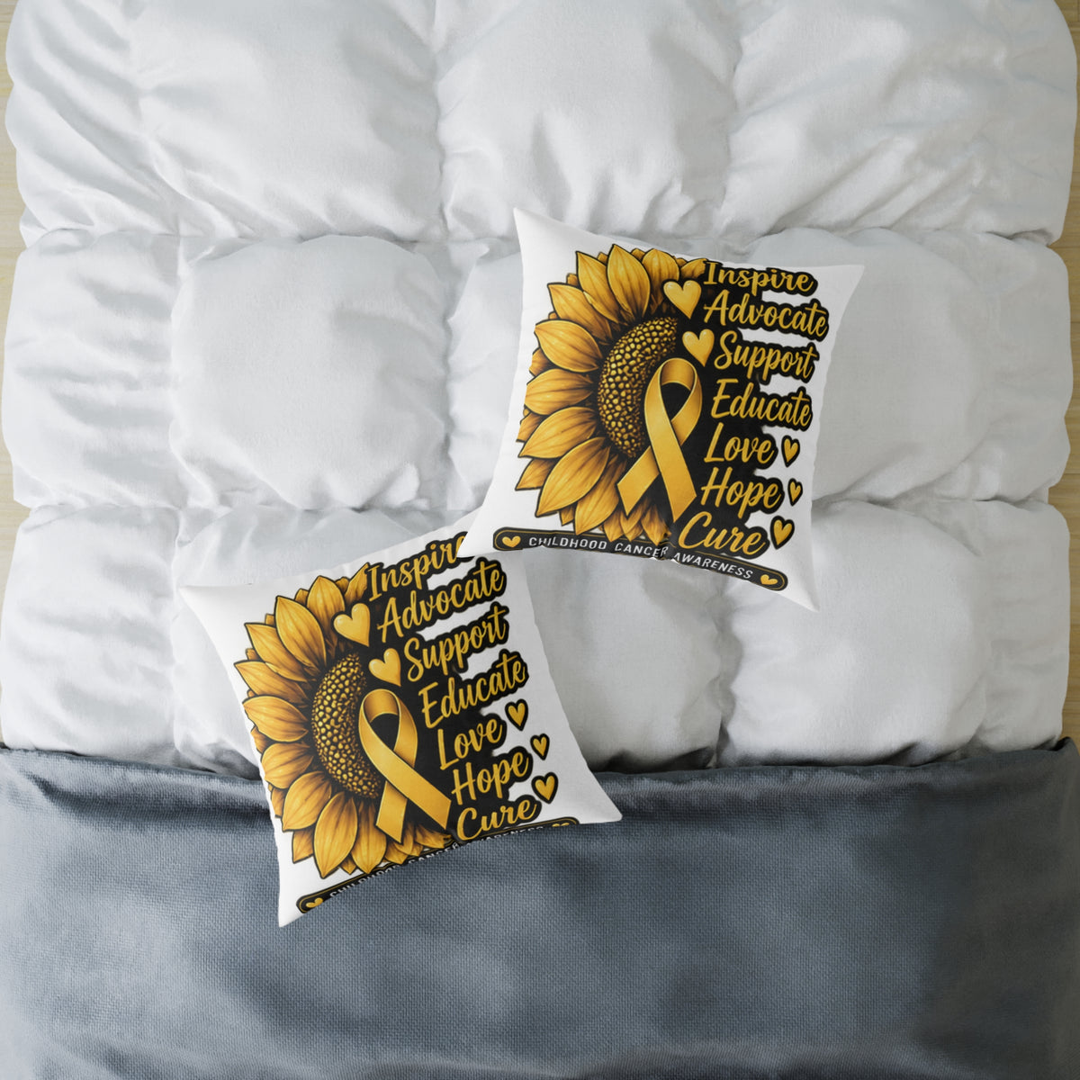 Childhood Cancer Sunflower Awareness Pillow — Inspire Advocate Support Educate Love Hope Cure