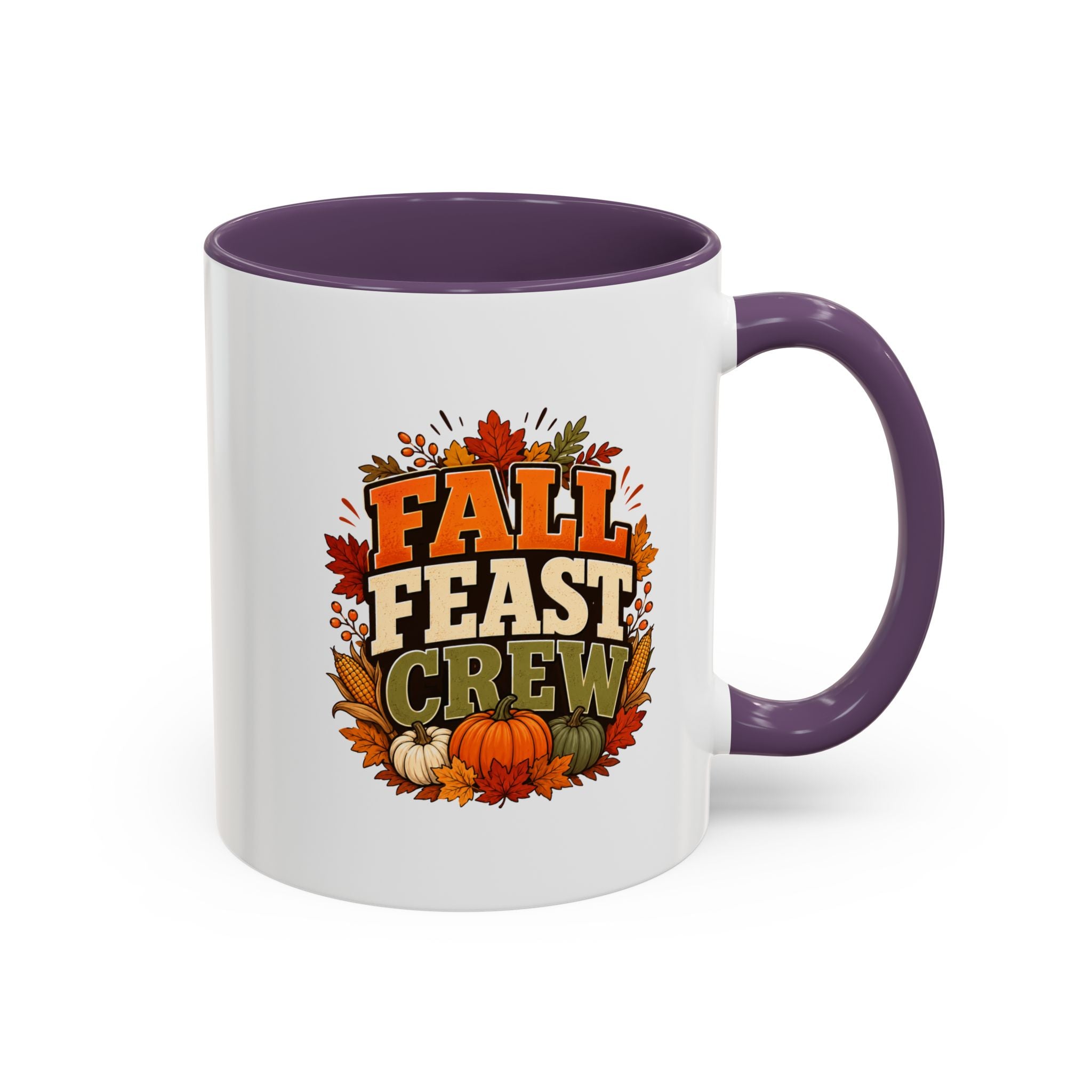 Thanksgiving Mug Fall Feast Crew Coffee Mug — Autumn Pumpkin & Leaves Accent Mug