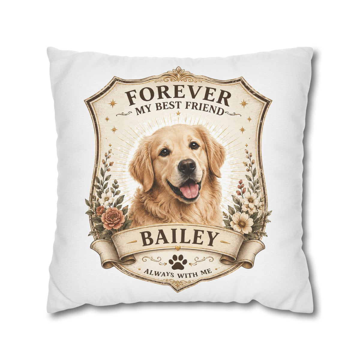 Milo Bailey Dog Dad Mom Forever My Best Friend Personalized Dog Pillowcase — Custom Pet Name Golden Retriever Memorial