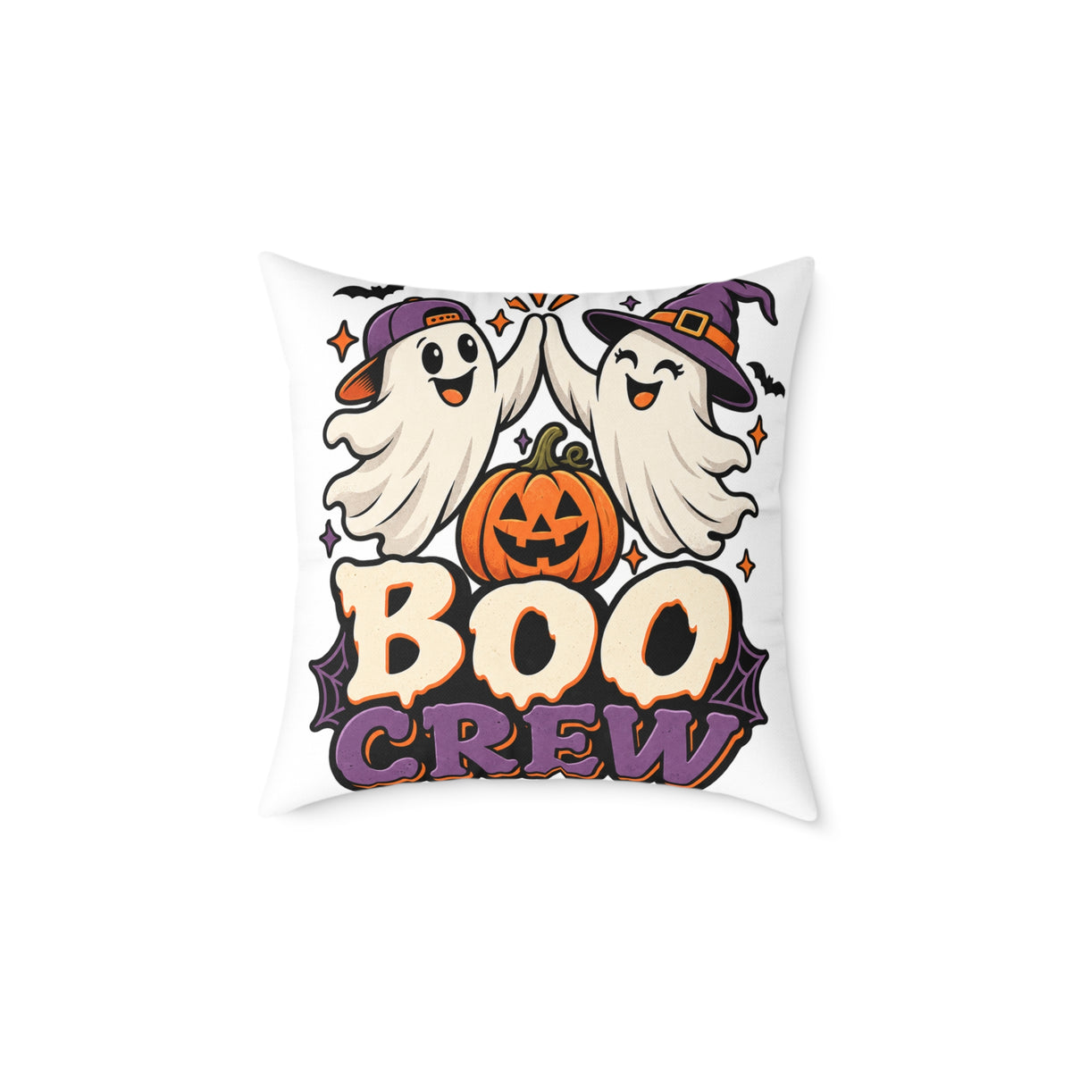 Halloween Boo Crew Pillow — Cute Ghosts & Pumpkin Square Throw Pillow