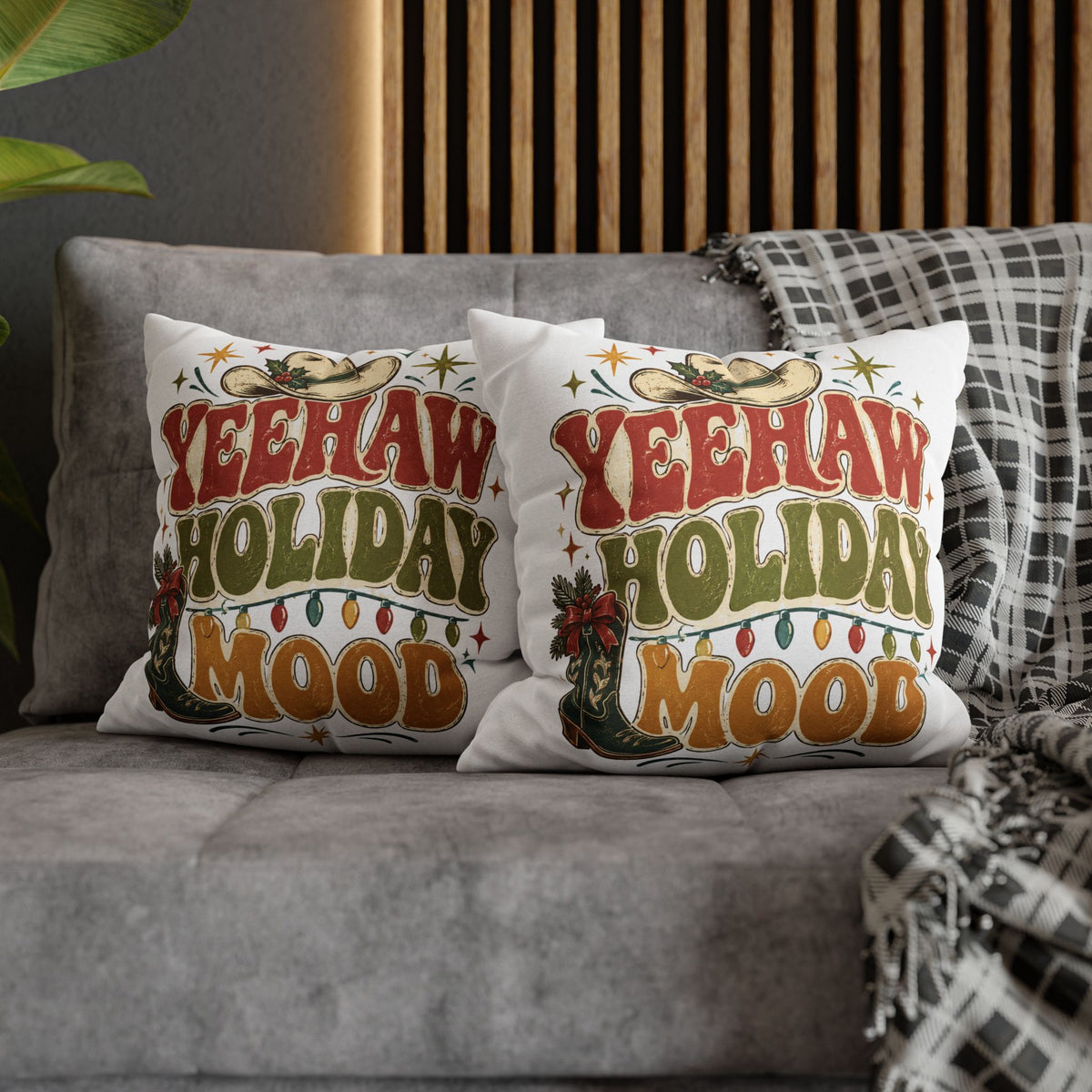 Christmas Yeehaw Holiday Mood Pillowcase — Western Christmas Decorative Throw Pillow Cover
