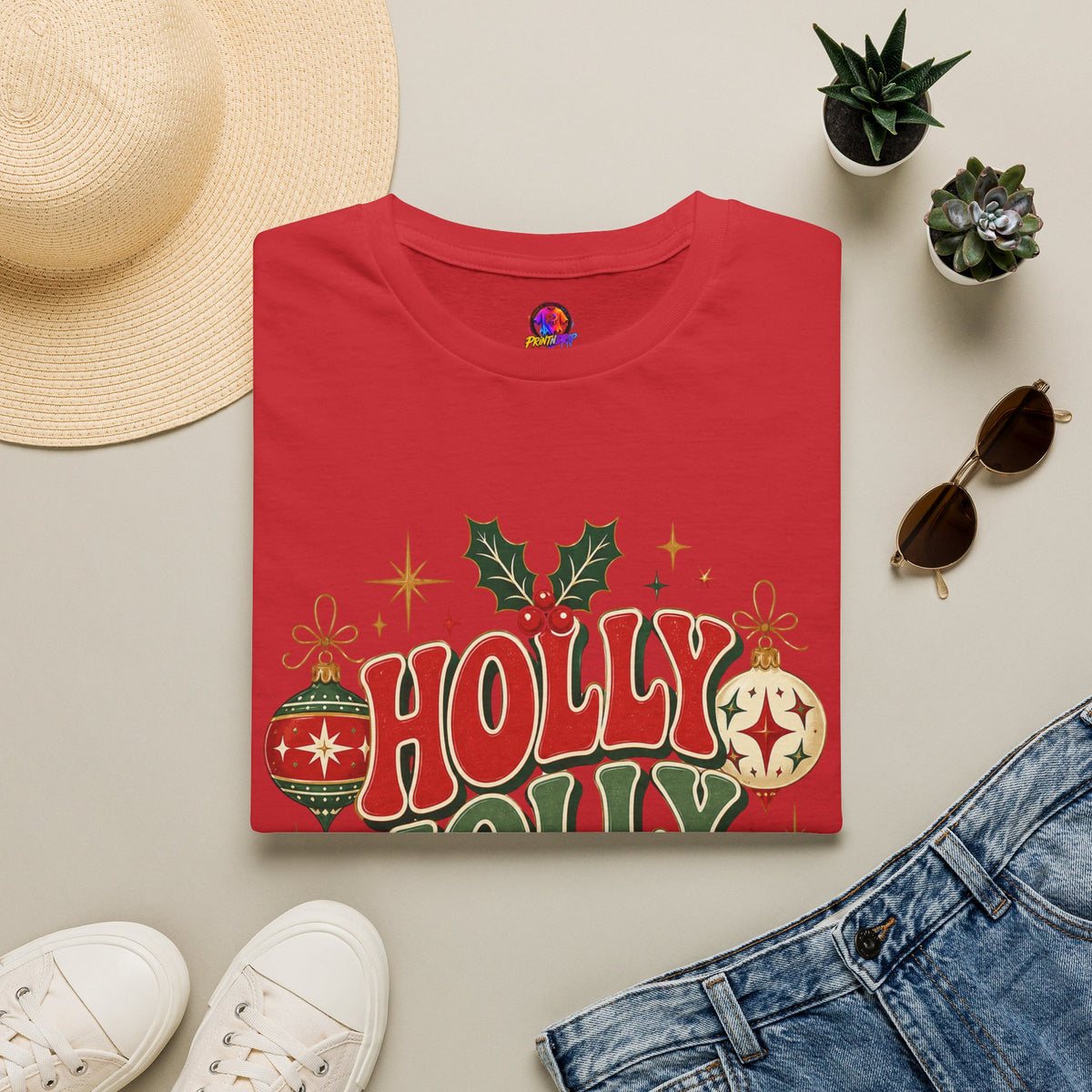 Holly Jolly Club Christmas T-Shirt — Retro Holiday Ornament Tee