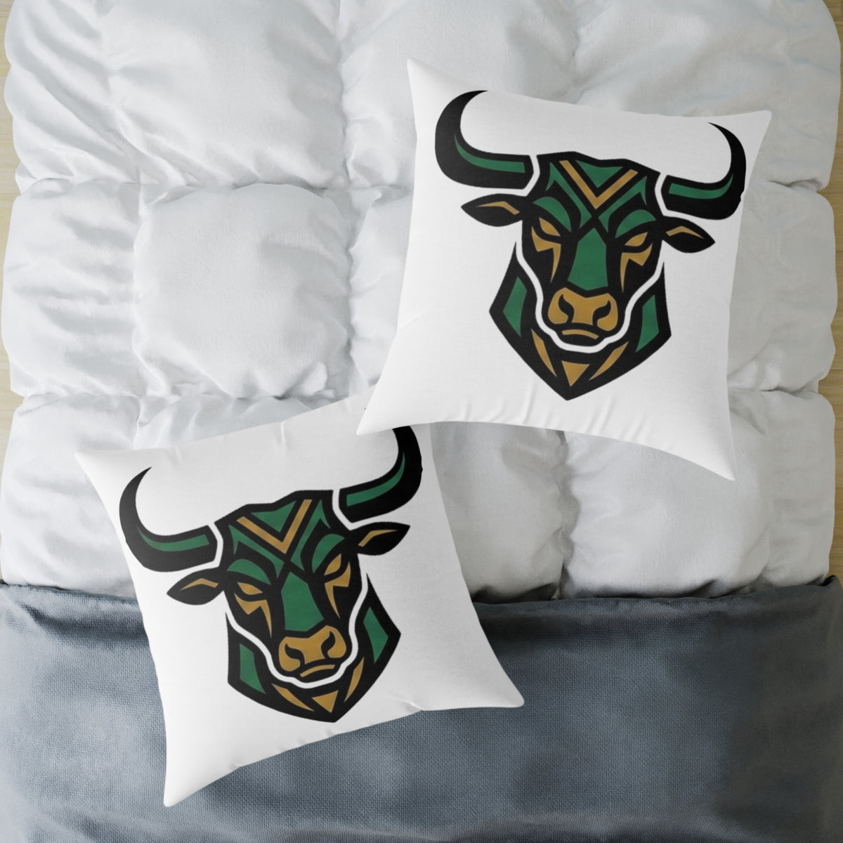 Astrological Taurus Zodiac Colorful Bull Head  Square Poly Canvas Pillow