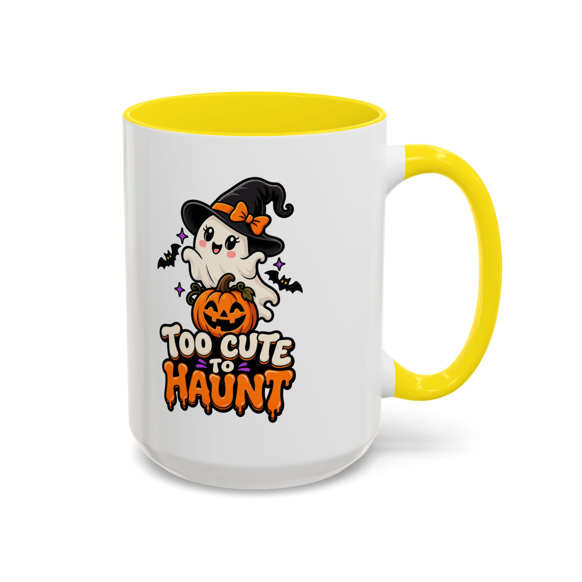 Halloween Coffee Mug - 'Too Cute to Haunt' Ghost Pumpkin Accent Mug