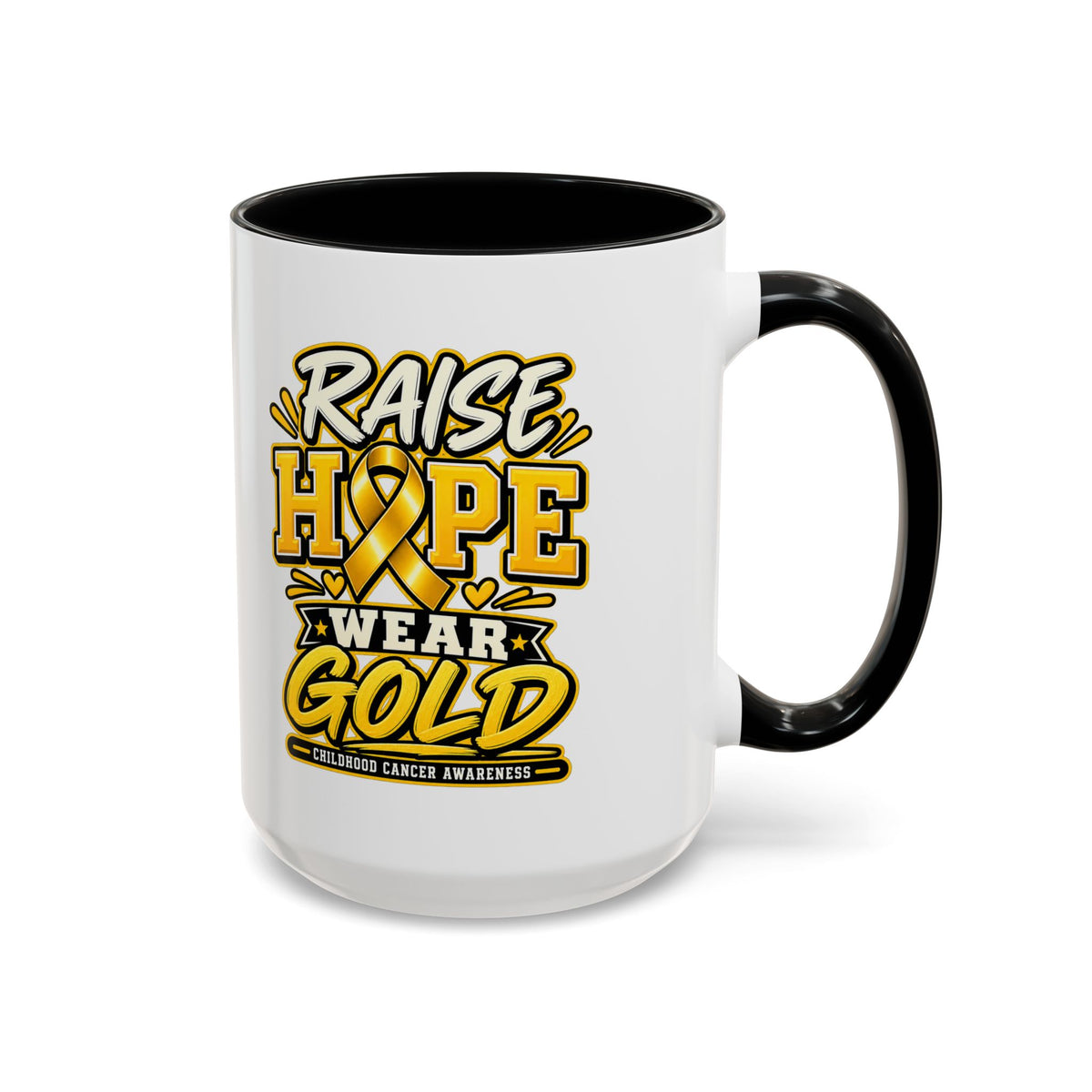 Raise Hope Wear Gold Cancer Awareness Coffee Mug (Accent, 11/15oz)
