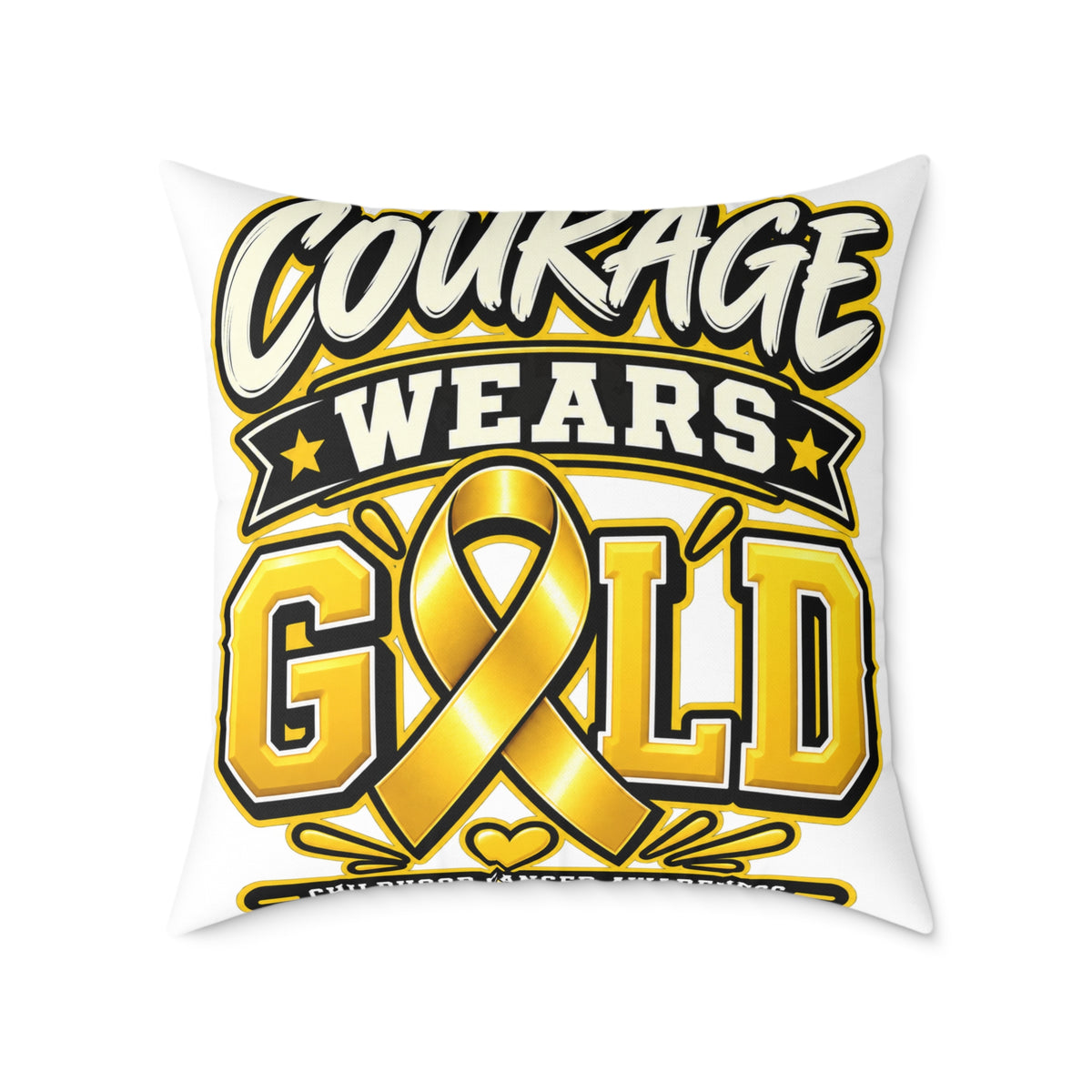 Courage Wears Gold Pillow — Childhood Cancer Awareness Throw Pillow