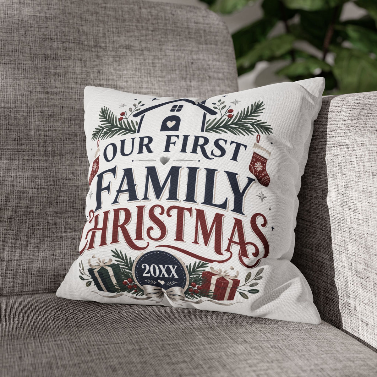Our First Family Christmas Pillowcase – Personalized 20XX Holiday Decor
