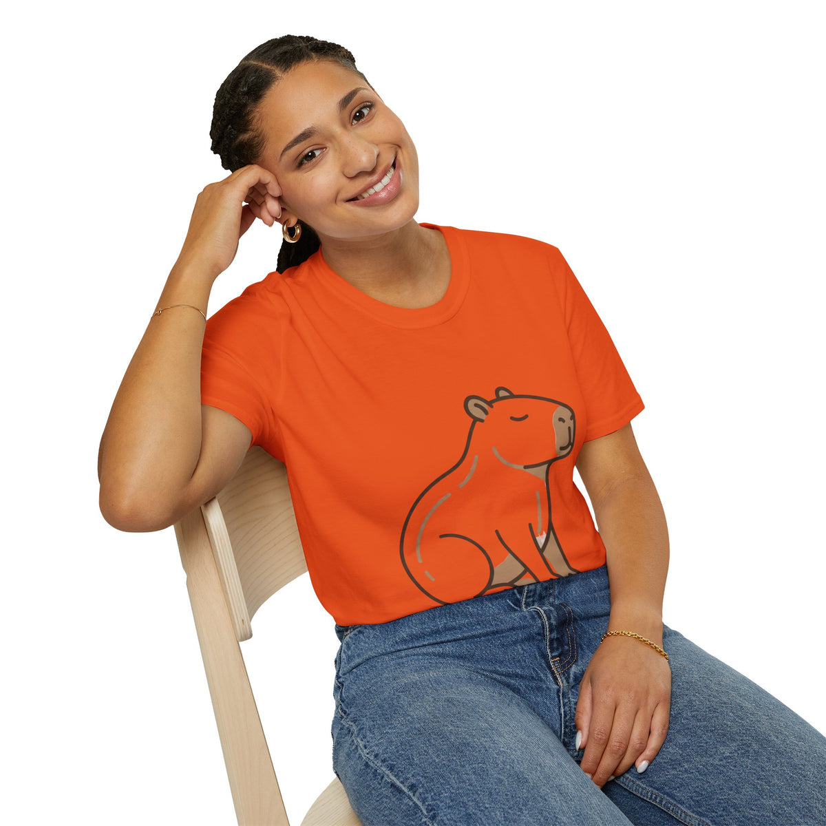 Cute Relaxed Capybara T-Shirt — Minimal Cartoon Capybara Graphic Tee