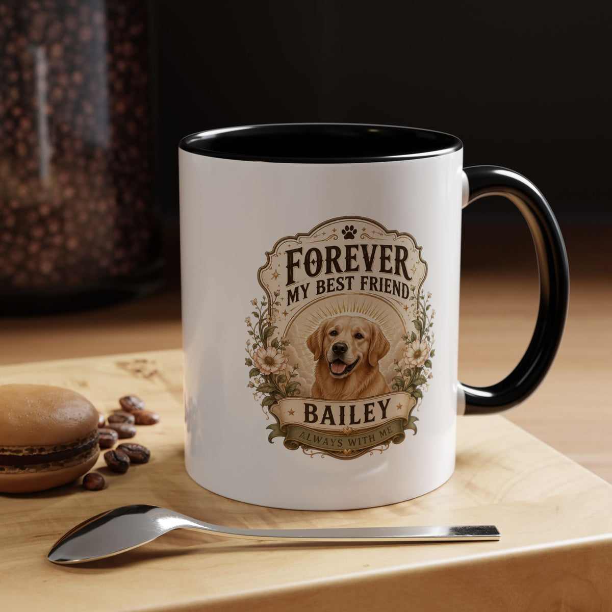 Milo Bailey Dog Dad Mom Forever My Best Friend Dog Coffee Mug — Personalized Pet Name Golden Retriever Accent Mug