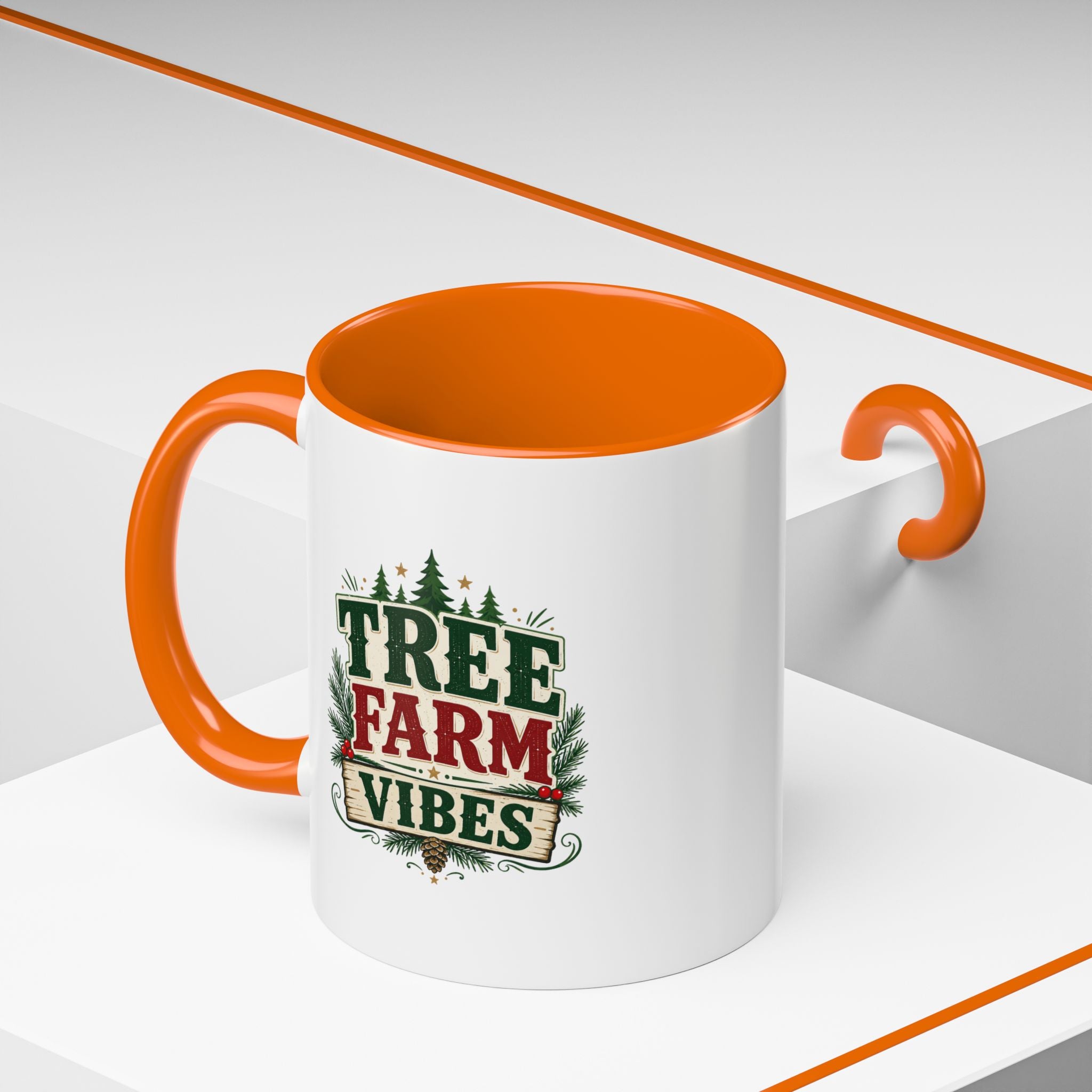 Tree Farm Vibes Accent Coffee Mug — Rustic Christmas Holiday Coffee Cup