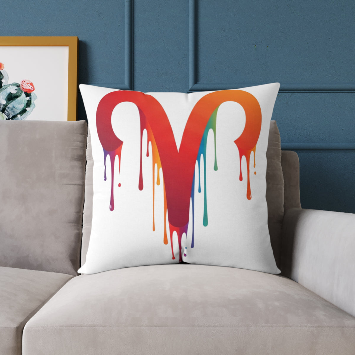 Aries Zodiac Dripping Rainbow Heart Pillow — Colorful Decorative Throw Pillow