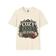 Cozy Reset Season T‑Shirt — Holiday Cozy Cabin Graphic Tee