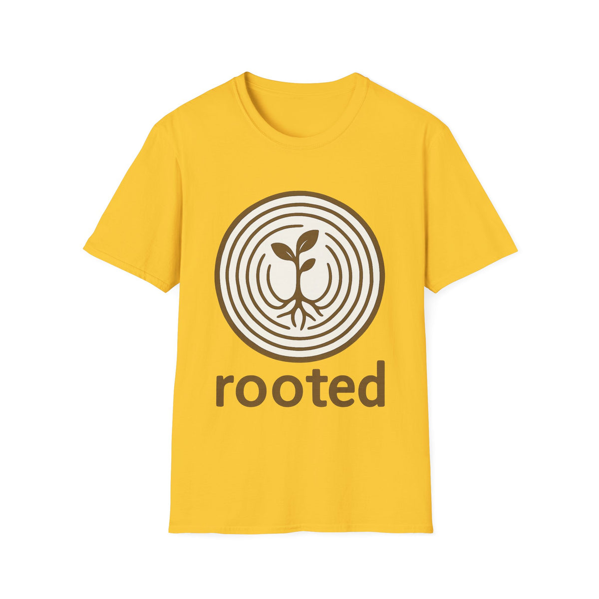 "Rooted" Retro Tree Ring Sapling Tee - Minimalist Earthy Growth Nature White T-Shirt - Trending Now - September 2026