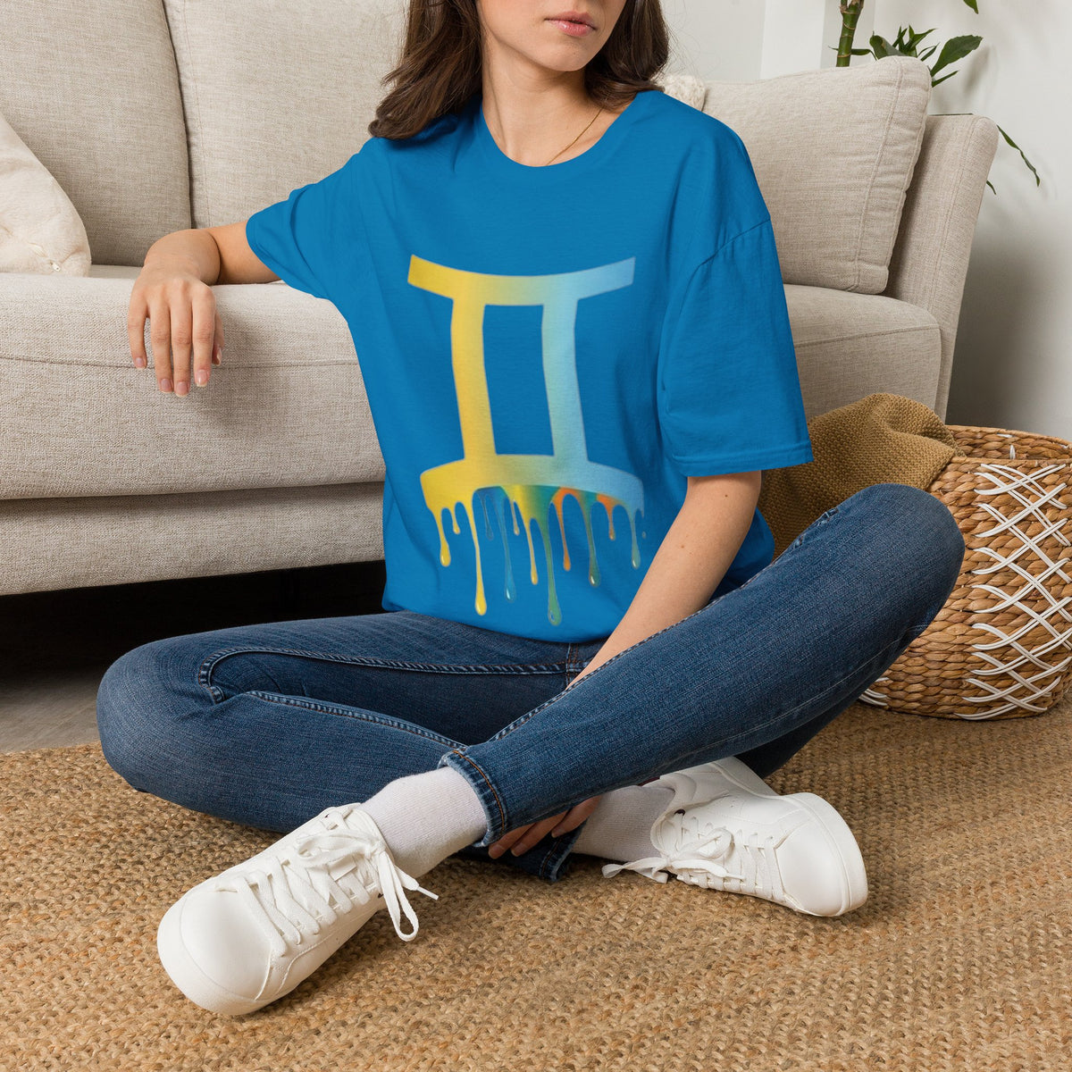 Gemini Drip Zodiac T-Shirt — Rainbow Gemini Symbol Tee