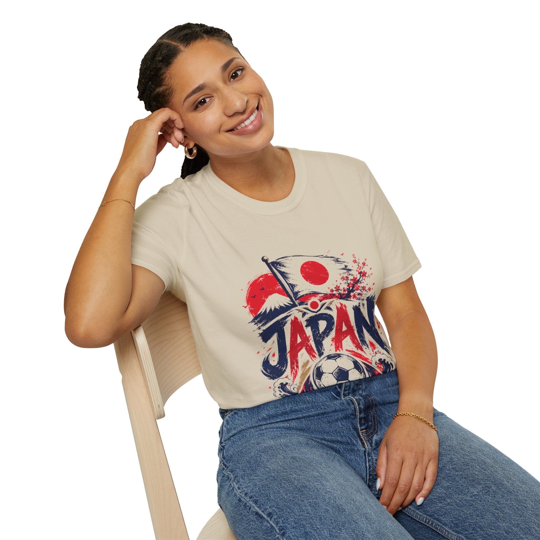 Japan Soccer T-Shirt — Japanese Flag & Cherry Blossom Football Graphic