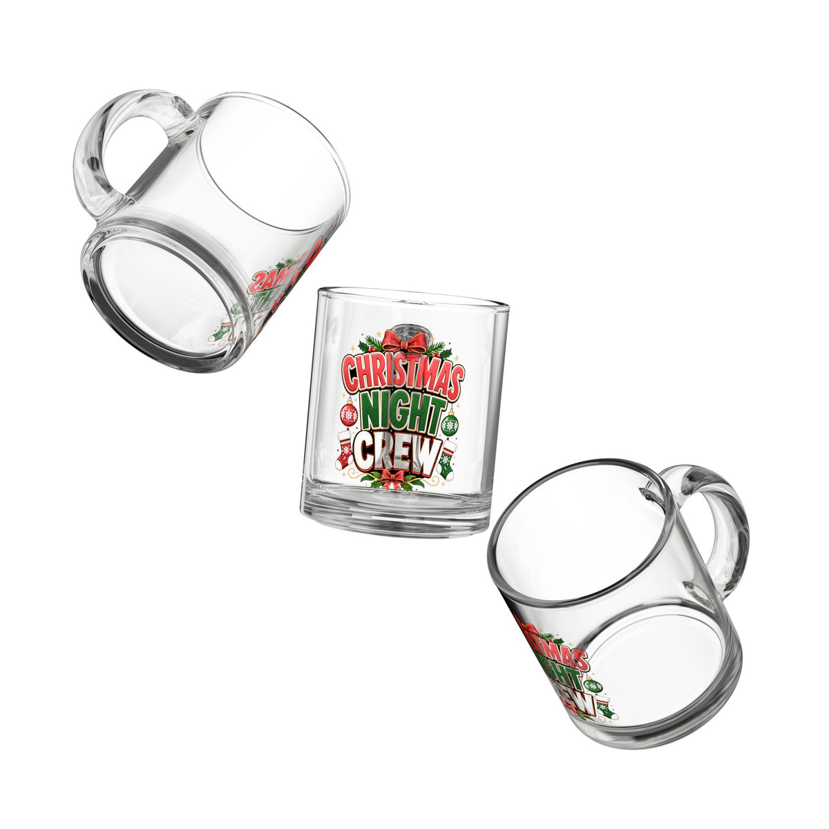 Christmas Glass Mug 10 oz Christmas Night Crew Glass Mug — 10oz Holiday Coffee & Cocoa Cup