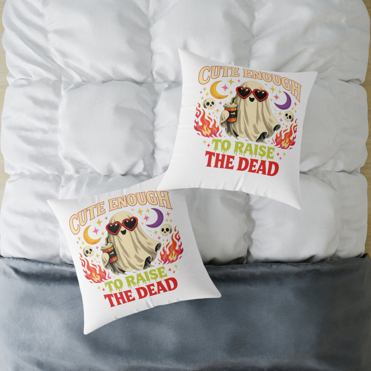 Halloween Ghost Pillow — "Cute Enough to Raise the Dead" Decorative Throw Pillow