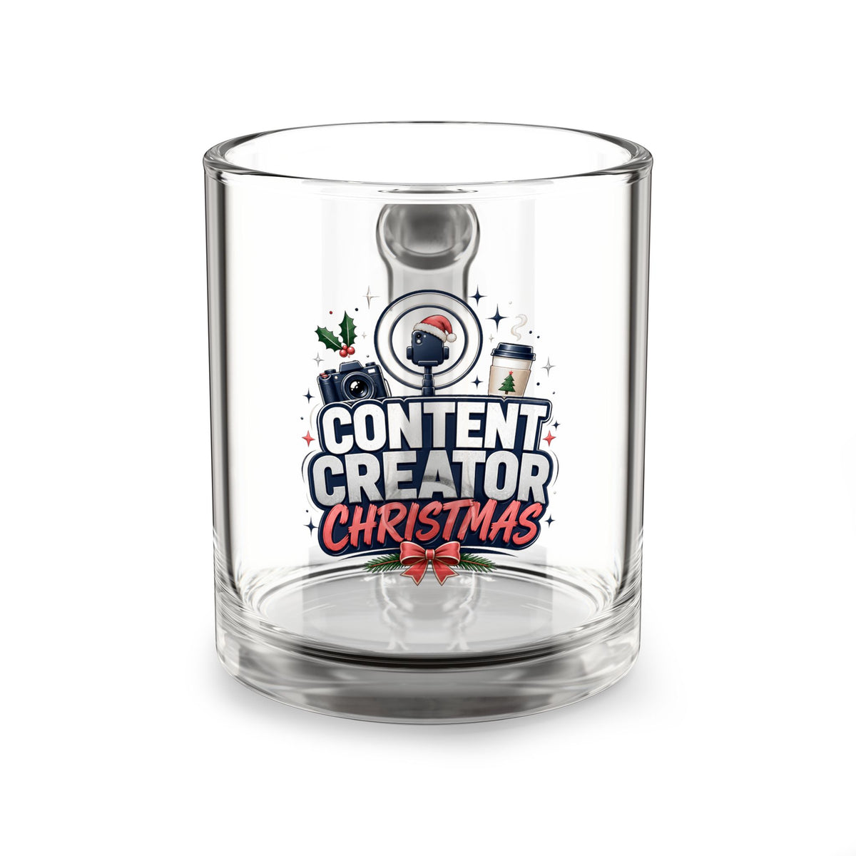 Modern Day Christmas Glass Mug  10oz vContent Creator Christmas Glass Mug – 10oz Holiday Coffee Cup