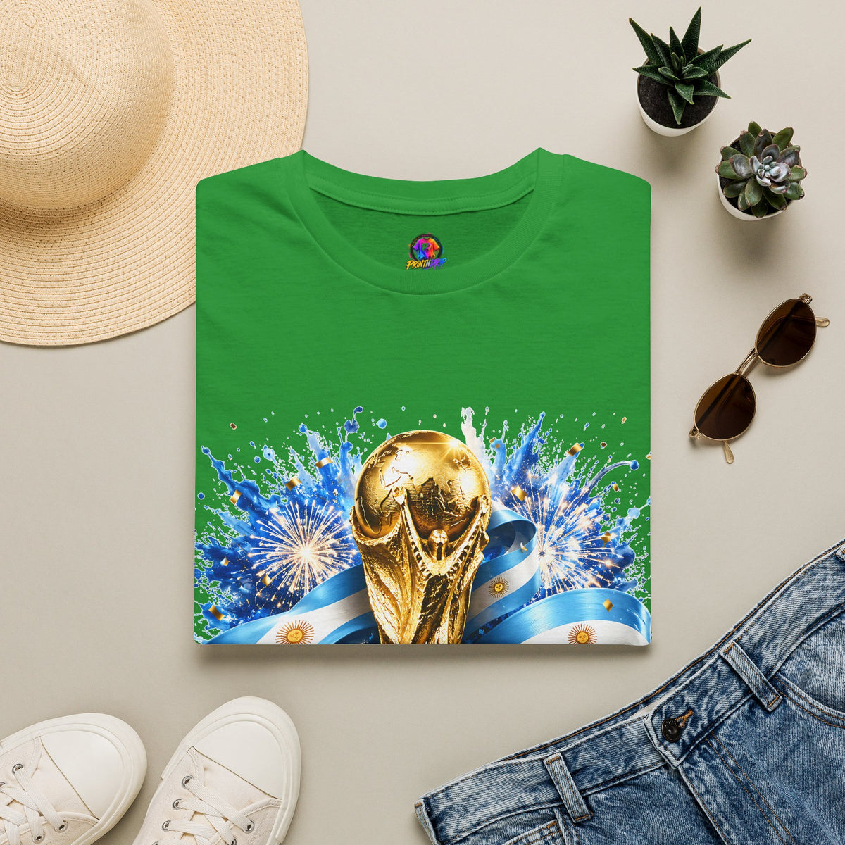Argentina World Cup Champions T-Shirt — Gold Trophy Celebration Tee