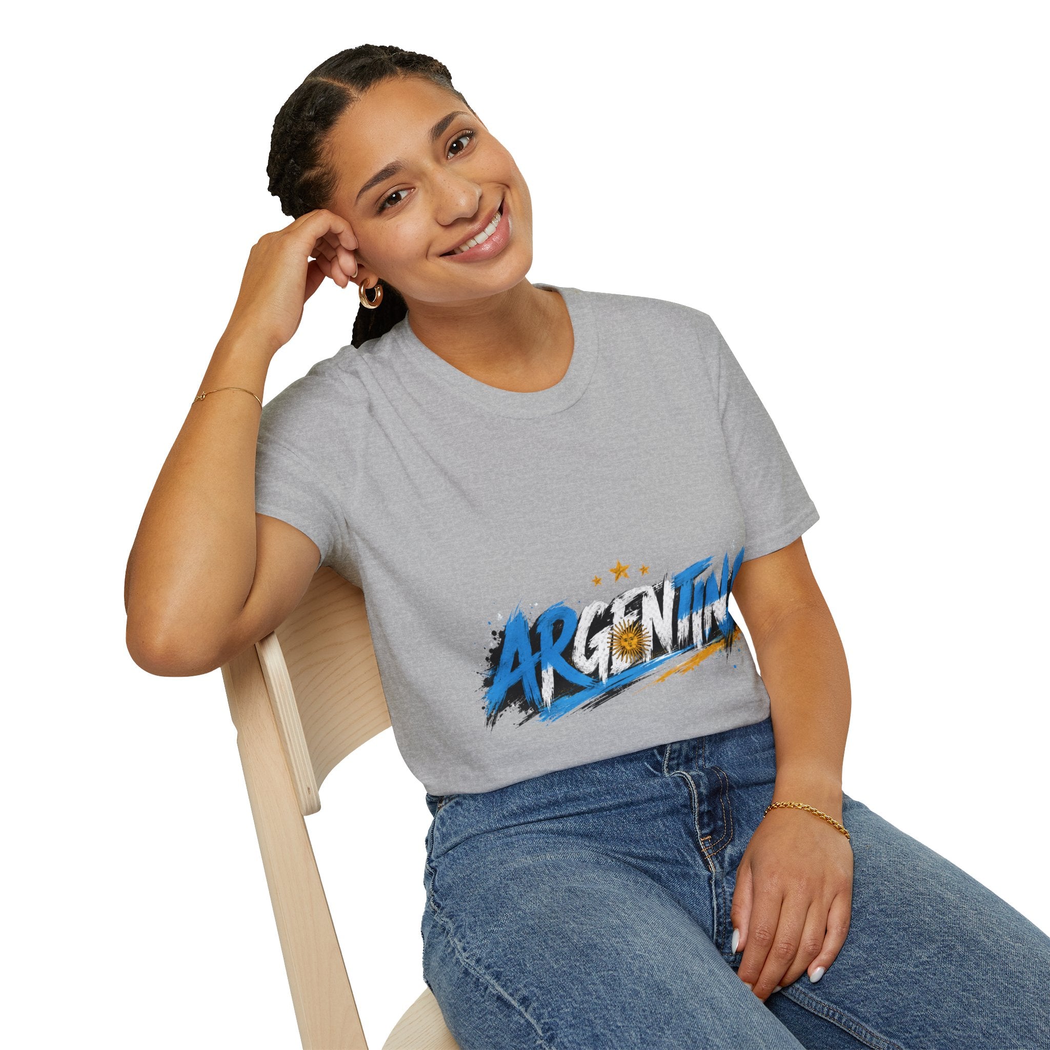 Argentina Graffiti T-Shirt — Soccer Fan Tee with Three Stars & Sun Emblem