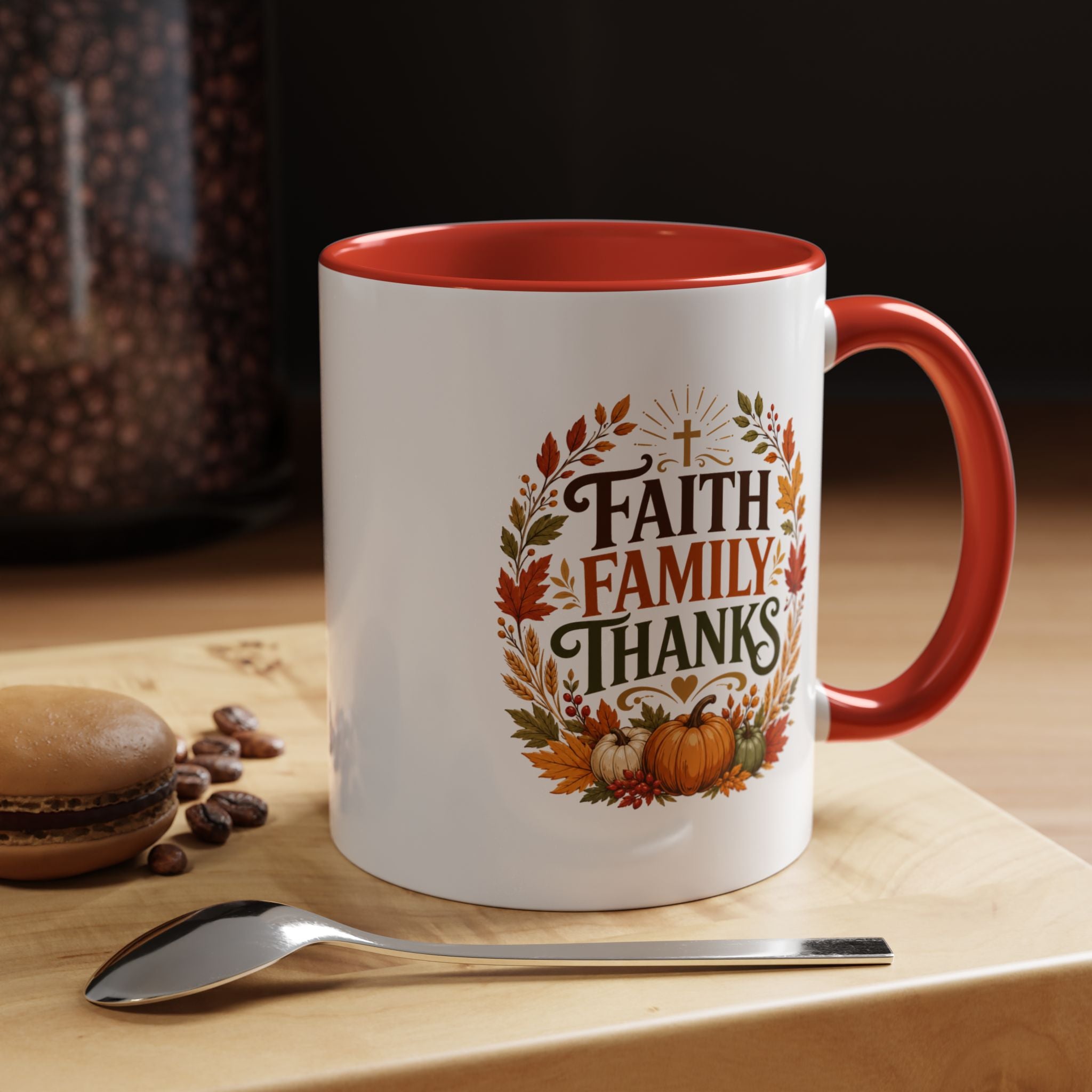 Thanksgiving Mug Faith Family Thanks Accent Coffee Mug — Thanksgiving Pumpkin Fall Leaves