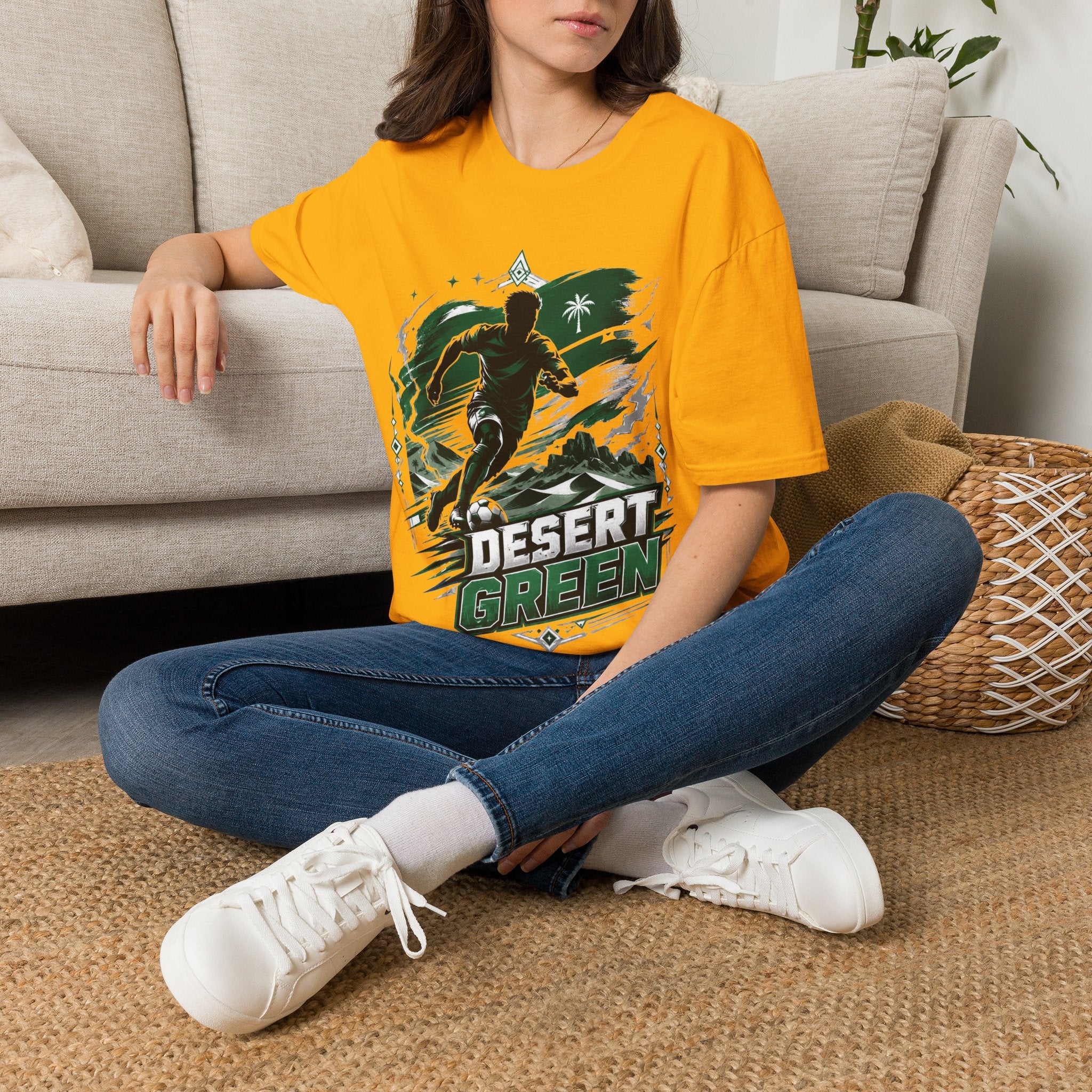 Saudi Arabia Desert Green Soccer T-Shirt — Silhouette Player Graphic
