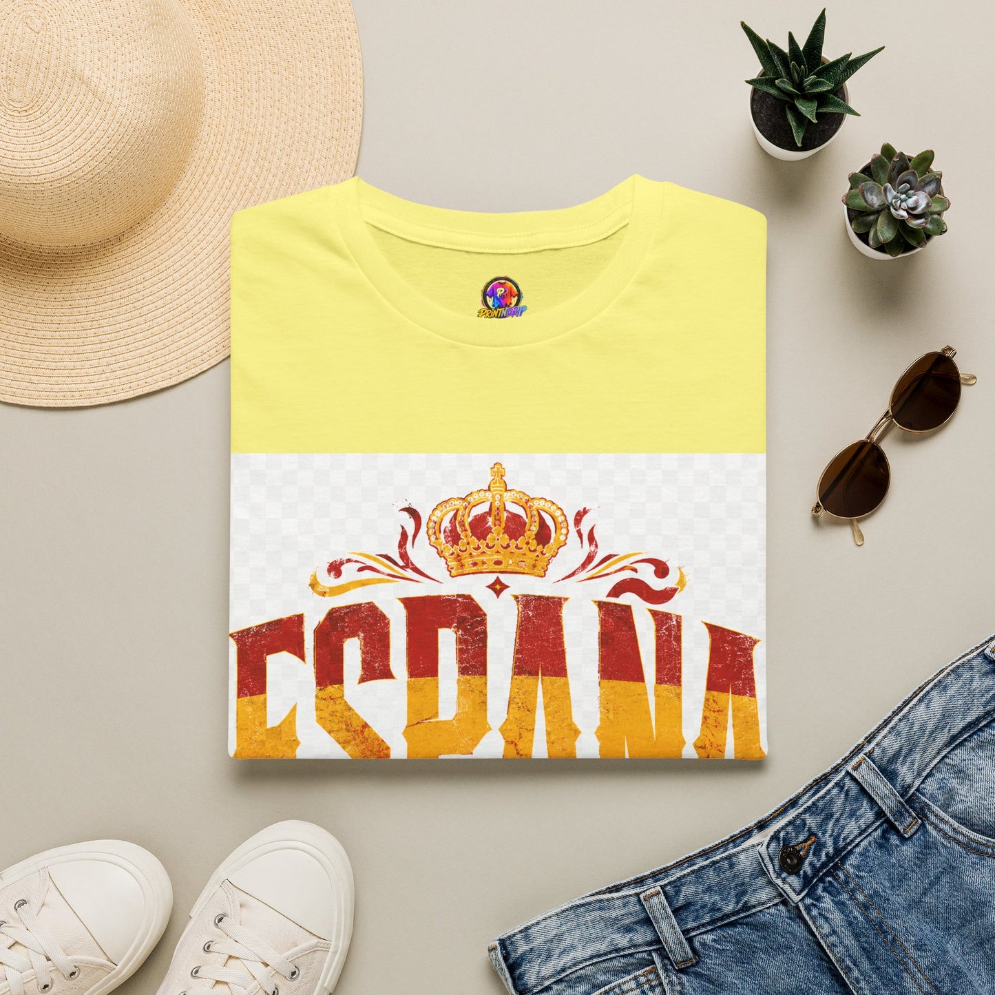Spain Crown Graphic T-Shirt — Spanish Flag Vintage Crest Tee