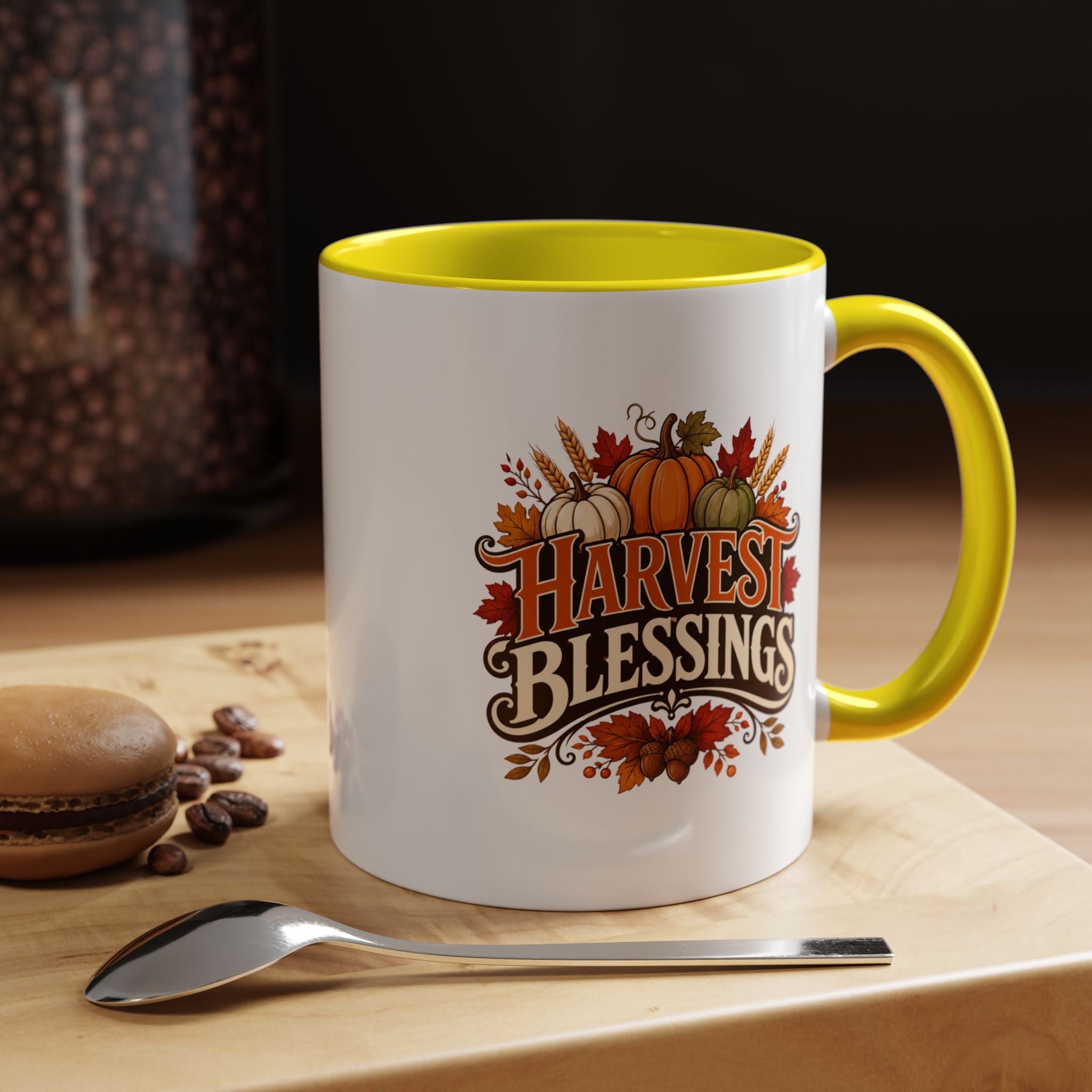 Thanksgiving Mug Harvest Blessings Coffee Mug — Thanksgiving Pumpkin Accent Mug