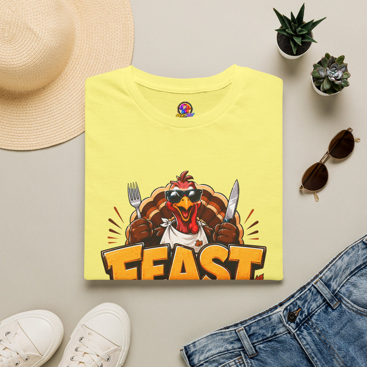 Thanksgiving T-Shirt Feast Mode T-Shirt — Funny Thanksgiving Turkey Graphic Tee
